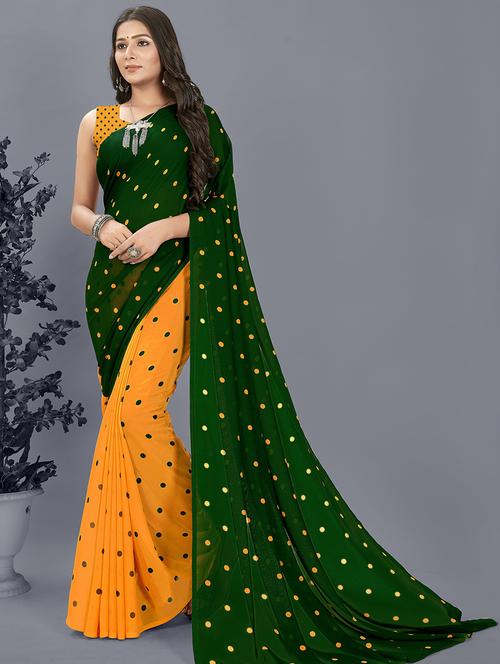 women yellow polka dots printed georgette saree with blouse - 21480565 - Very Small Image - 1