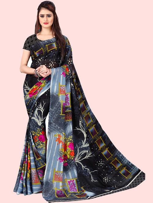 women multi color printed georgette saree with blouse - 21480566 - Very Small Image - 1