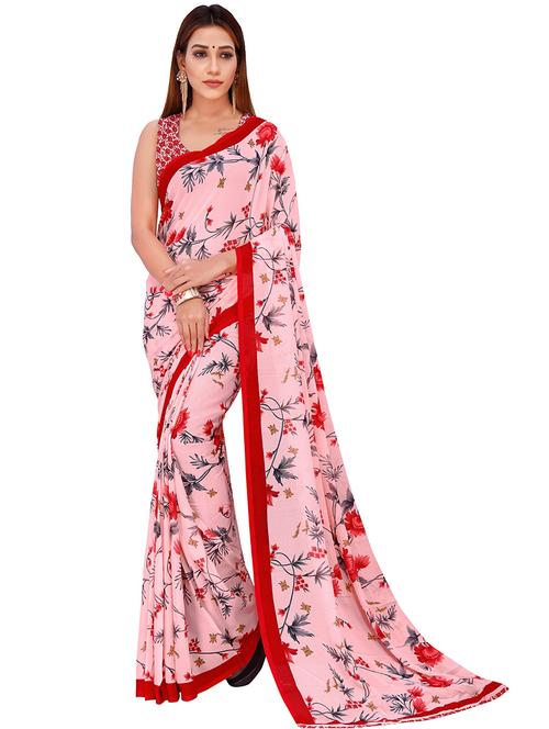 women pink floral printed saree with blouse - 21480567 - Very Small Image - 1