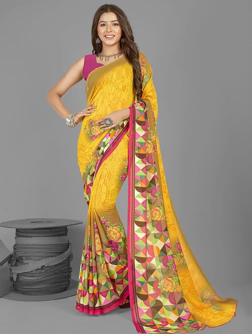 floral printed saree with blouse - 21480590 - Very Small Image - 1