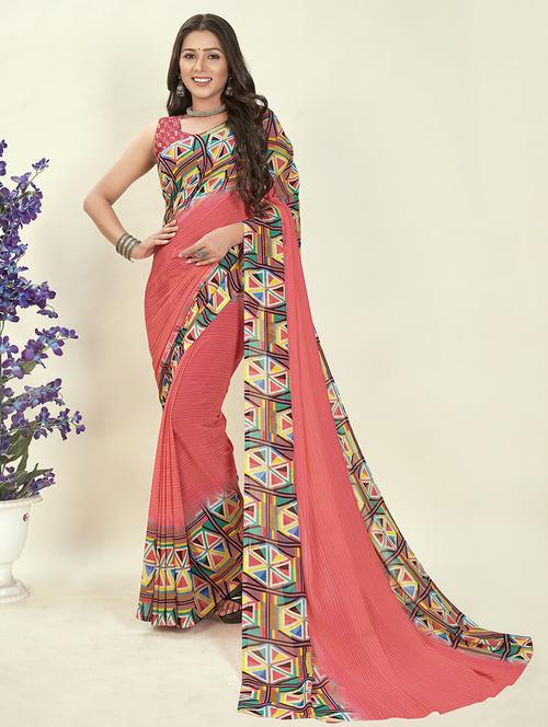 women casual wear georgette saree with blouse - 21480621 - Very Small Image - 1