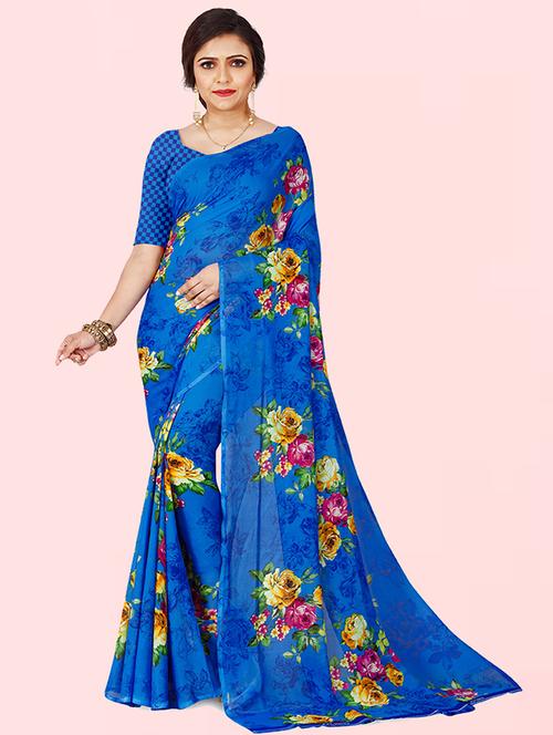 women blue printed saree with blouse - 21480739 - Very Small Image - 1