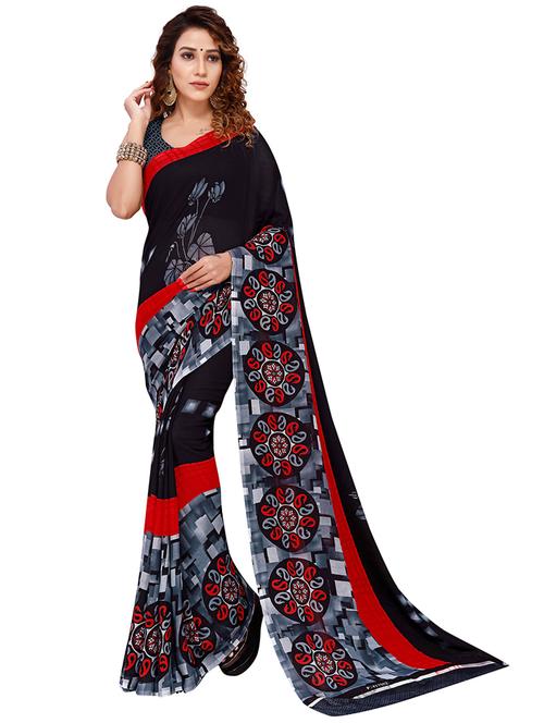 women black printed saree with blouse - 21480746 - Very Small Image - 1