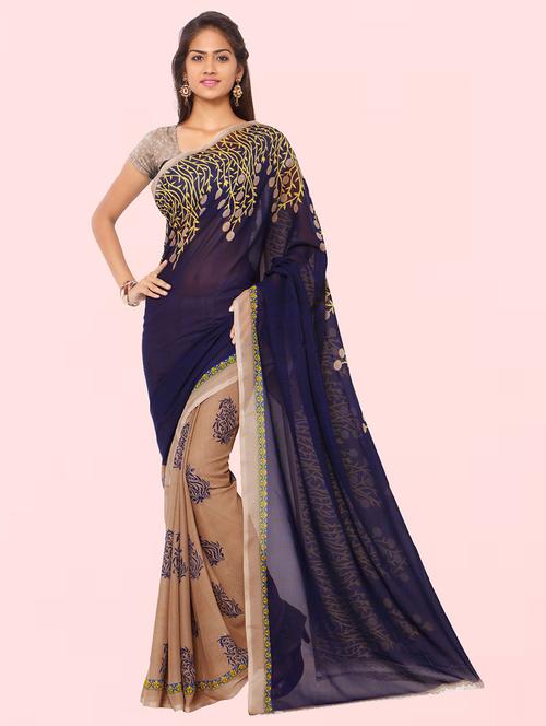women beige printed saree with blouse - 21480757 - Very Small Image - 1