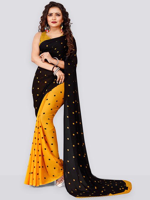 women yellow printed saree with blouse - 21480760 - Very Small Image - 1