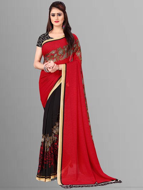 women black printed saree with blouse - 21480761 - Very Small Image - 1