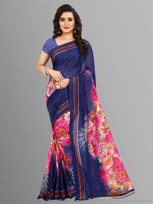 women blue printed saree with blouse - 21480766 - Very Small Image - 1