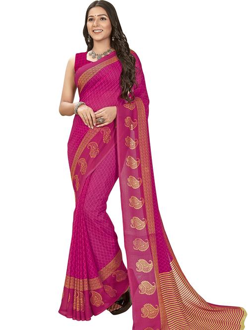 women pink printed saree with blouse - 21480767 - Very Small Image - 1