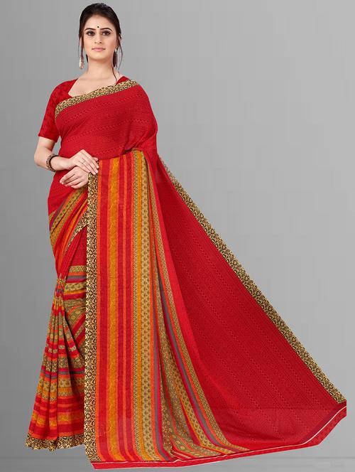 women red printed saree with blouse - 21480772 - Very Small Image - 1