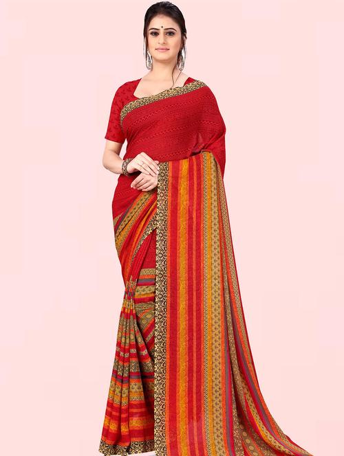 red georgette ready to wear saree with blouse - 21480774 - Very Small Image - 1