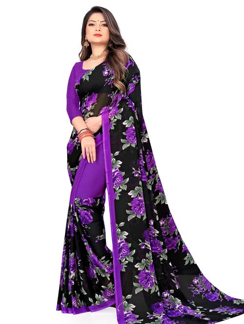 women purple printed saree with blouse - 21480896 - Very Small Image - 1