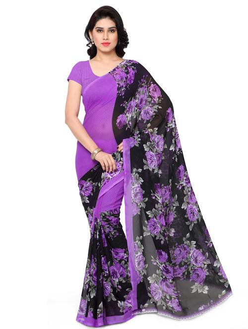 women purple printed saree with blouse - 21480907 - Very Small Image - 1