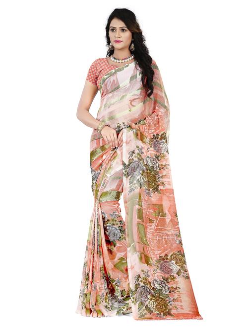 women orange printed saree with blouse - 21480917 - Very Small Image - 1