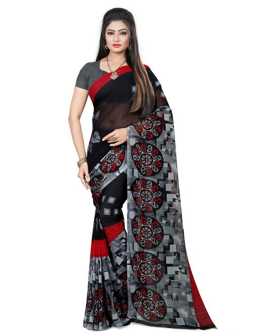 women black printed saree with blouse - 21480945 - Very Small Image - 1