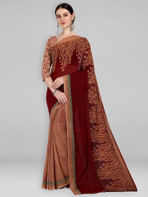women brown printed saree with blouse - 21480976 - Very Small Image - 1