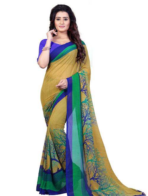 women beige printed saree with blouse - 21480991 - Very Small Image - 1