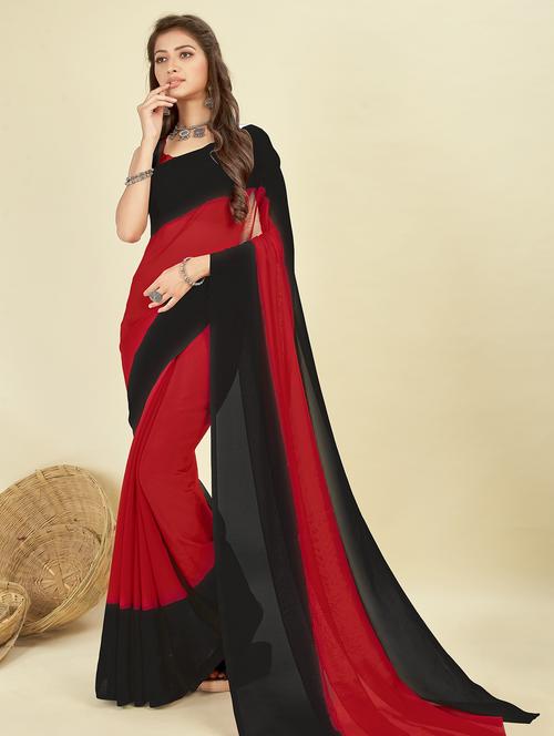 women solid red ombre saree with blouse - 21480992 - Very Small Image - 1
