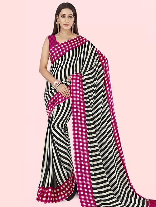 women off white printed saree with blouse - 21481000 - Very Small Image - 1
