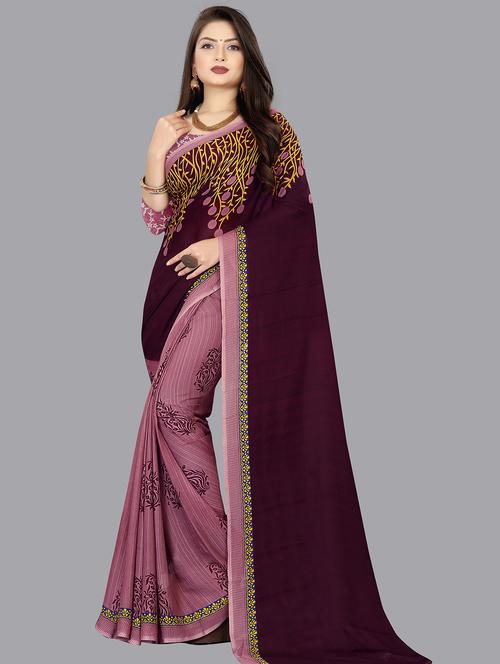 women purple printed saree with blouse - 21481017 - Very Small Image - 1