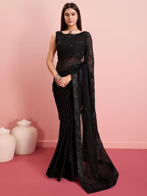 women sequined embellished saree with blouse - 21481631 - Very Small Image - 1
