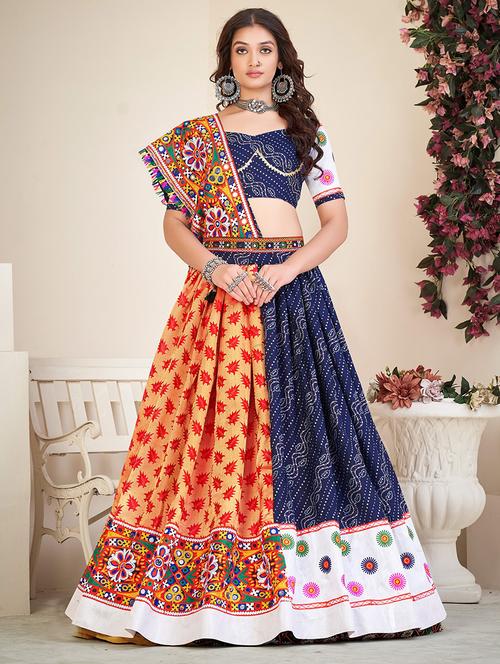 women navy blue flared lehenga - 21481802 - Very Small Image - 1
