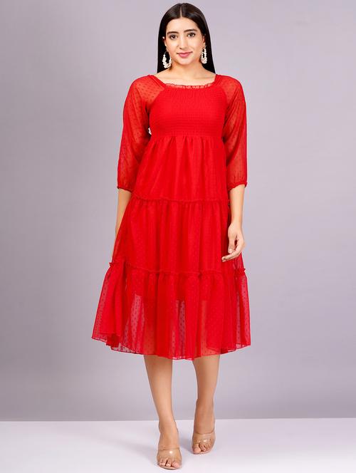 women red georgette tiered dress - 21482558 - Very Small Image - 1