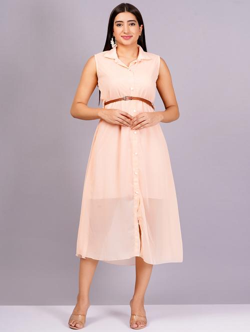 women peach georgette shirt dress - 21482563 - Very Small Image - 1