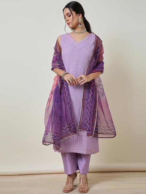 women lavender v neck suit set - 21482742 - Very Small Image - 1