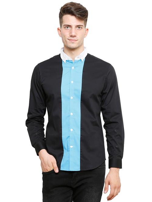 men long sleeved color block casual shirt - 21483151 - Very Small Image - 1