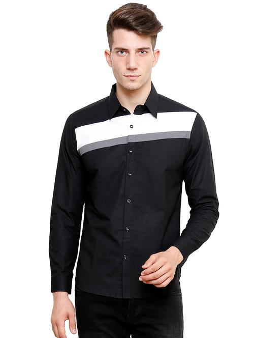 men long sleeved color block casual shirt - 21483160 - Very Small Image - 1
