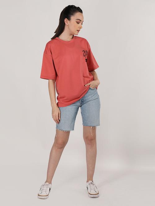 women peach poly blend oversized t-shirt - 21484034 - Very Small Image - 1