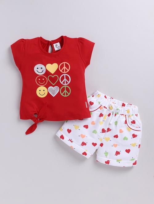 kids red cotton printed shorts set - 21484422 - Very Small Image - 1