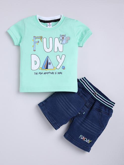 kids sea green cotton shorts set - 21484635 - Very Small Image - 1