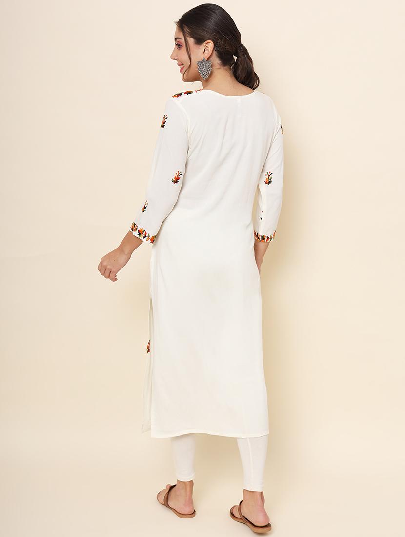 women white rayon straight kurta - 21484837 - Standard Image - 4