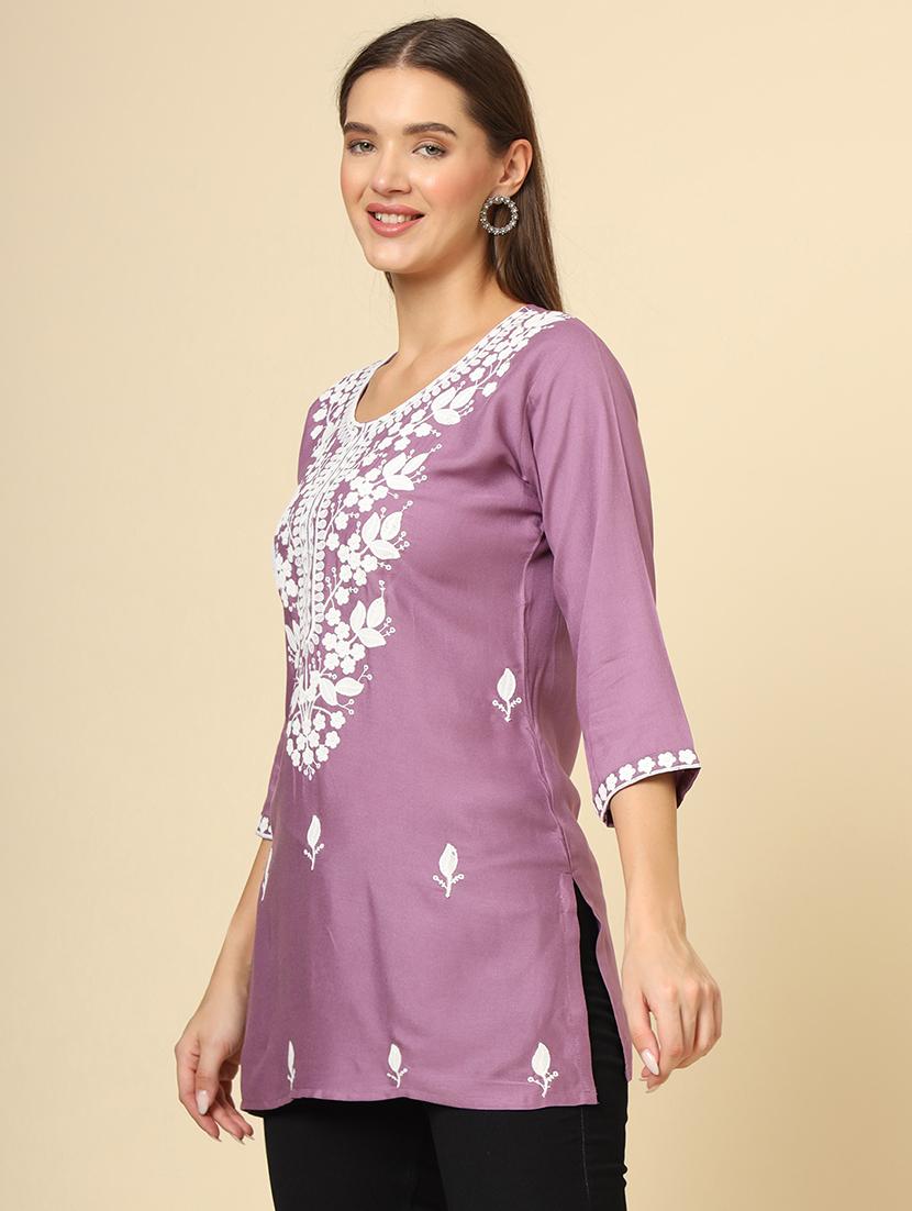 women round neck chikankari regular tunic - 21484861 - Standard Image - 2