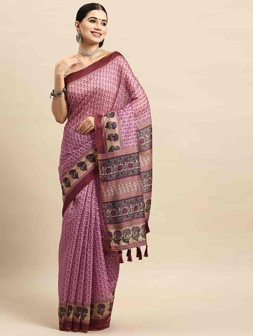 women pink printed saree - 21485219 - Very Small Image - 1
