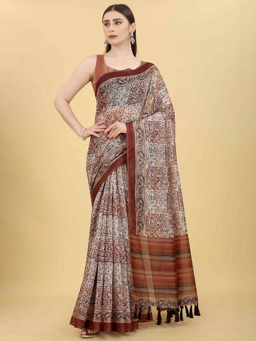 women brown printed saree - 21485391 - Very Small Image - 1