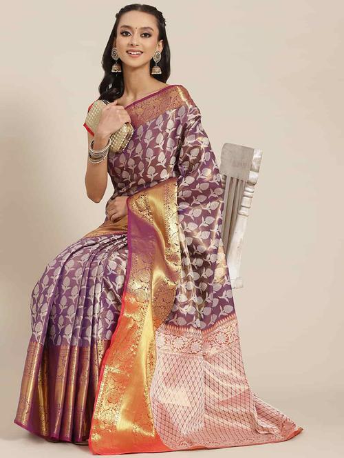 women purple banarasi saree - 21486071 - Very Small Image - 1