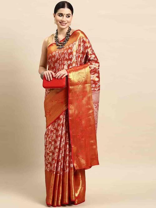 women red banarasi saree - 21486078 - Very Small Image - 1