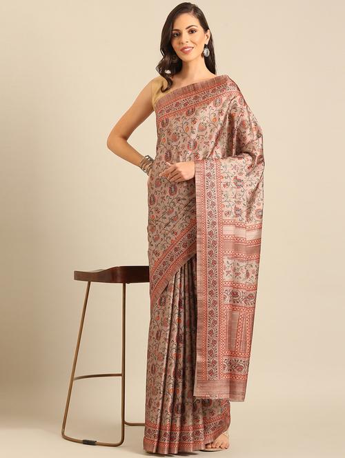women peach printed saree with blouse - 21486262 - Very Small Image - 1