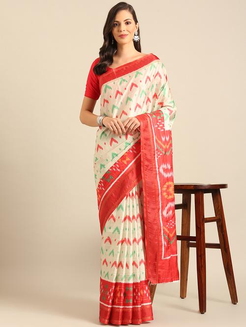 women cream printed saree with blouse - 21486268 - Very Small Image - 1