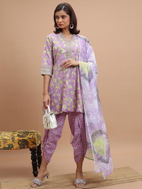 women laveneder dhoti kurta set with dupatta - 21486424 - Very Small Image - 1
