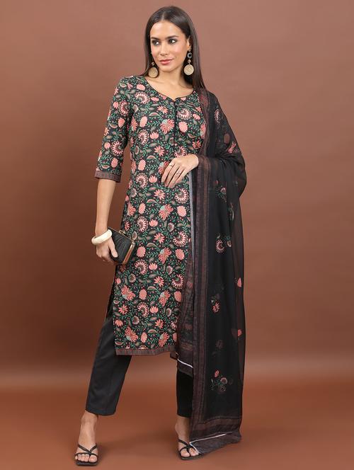 women black floral kurta pant set with dupatta - 21486463 - Very Small Image - 1