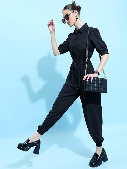 women black cotton blend full leg jumpsuit - 21486582 - Very Small Image - 1
