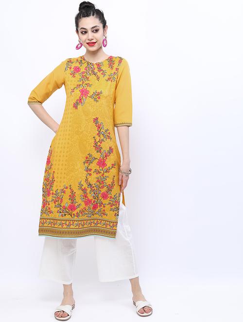 women three quarter sleeve printed a-line kurta - 21486647 - Very Small Image - 1