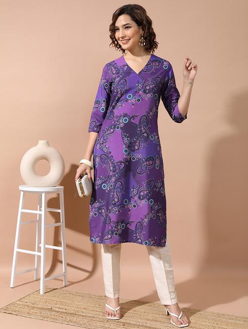 women three quarter sleeve printed a-line kurta - 21486648 - Very Small Image - 1