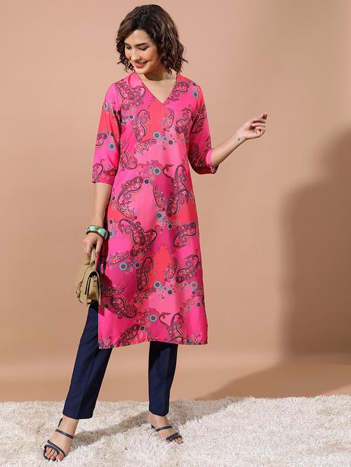 women three quarter sleeve printed kurta - 21486649 - Very Small Image - 1