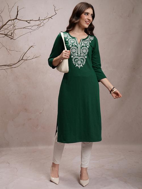 green embroidered a-line kurta - 21486655 - Very Small Image - 1
