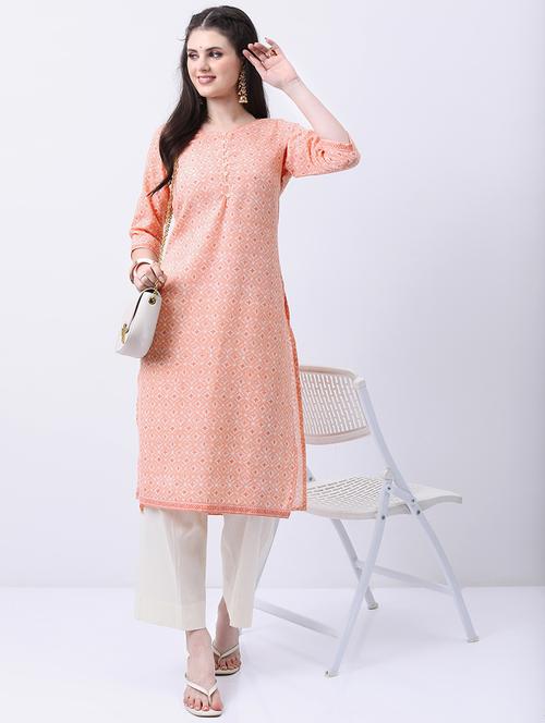 women three quarter sleeve printed a-line kurta - 21486671 - Very Small Image - 1