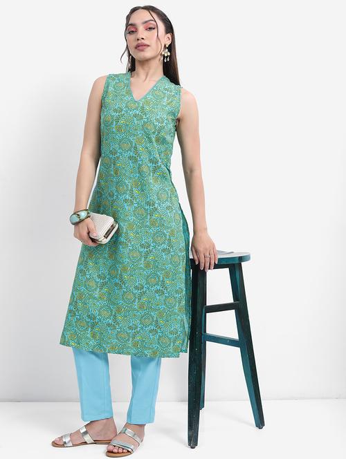 green printed a-line kurta - 21486680 - Very Small Image - 1